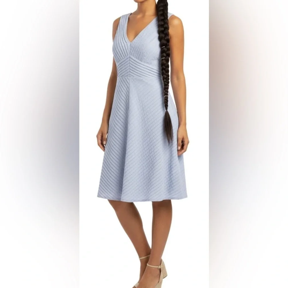 J CREW Pleated Chevron Dress in Soft Blue